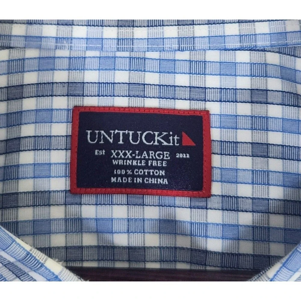 Untuckit Check Shirt Men's 3XL Blue Plaid Button Up Cotton Long Sleeve